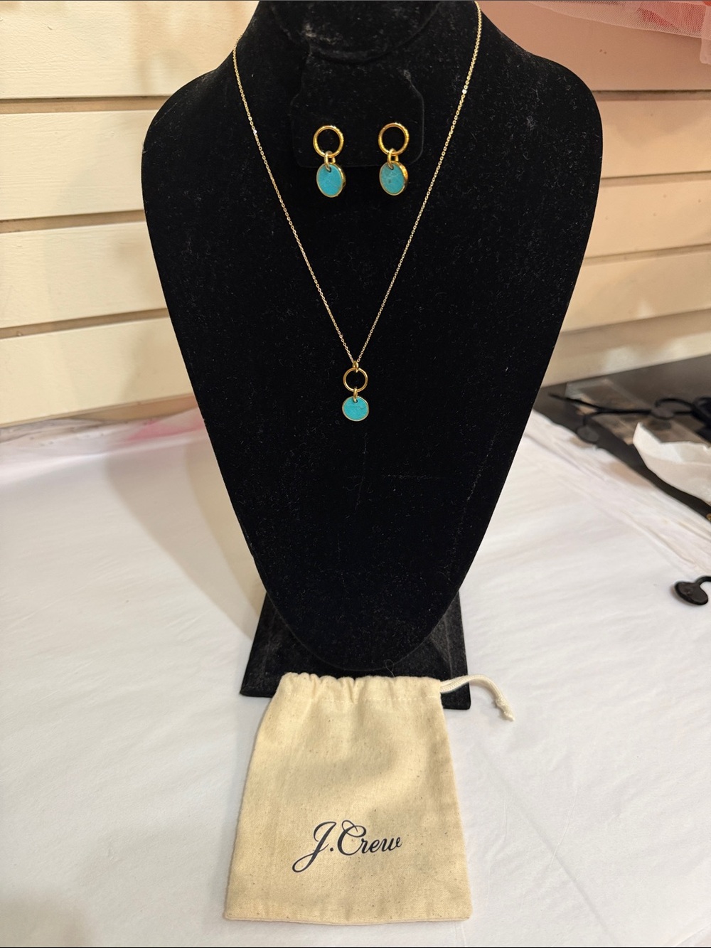 J. Crew Gold-Tone Necklace and Earring Set with Turquoise Discs
